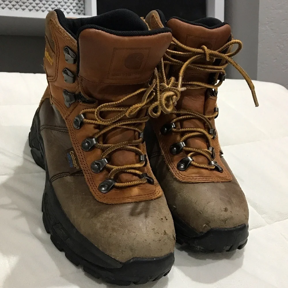 Carhartt Men's Brown and Tan waterproof steel toed Leather Boots